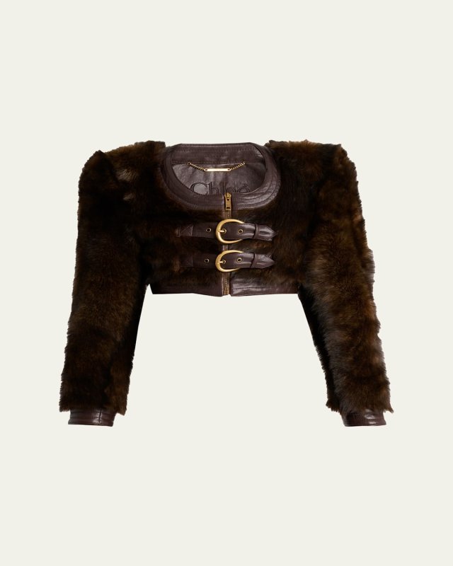 Shearling and Leather Ultra-Cropped Top Coat
